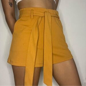 Mustard Yellow High-Waisted Shorts with Belt
